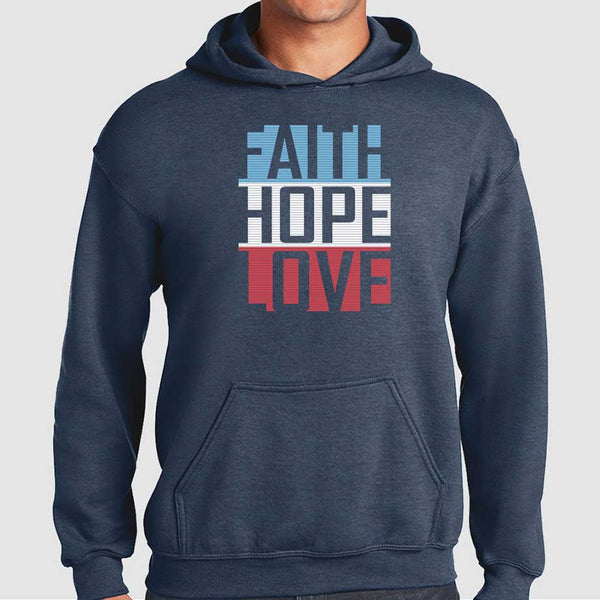 Faith Hope and Love Christian Hoodies Heathered Navy