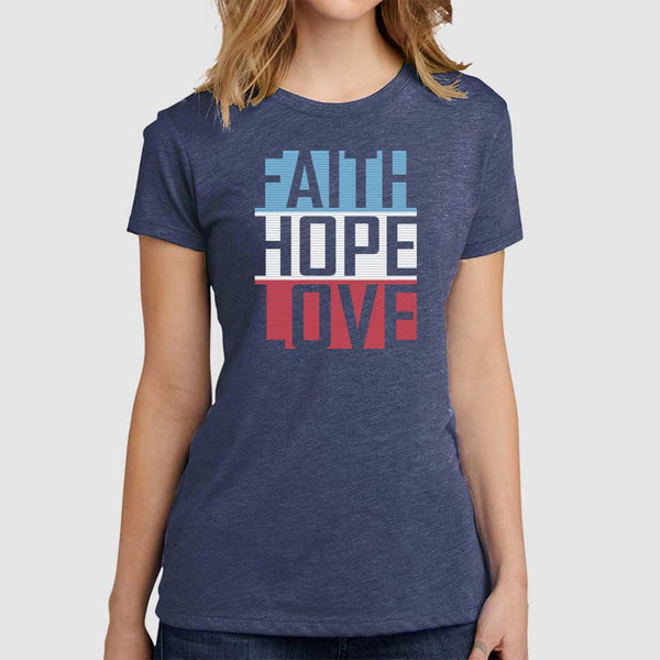 Faith Hope and Love Christian Shirts for Women Heathered Navy - Fundraiser 2 - Compassion International