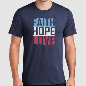 Faith Hope and Love Christian T Shirts for Men Heathered Navy