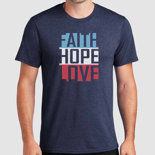 Faith Hope and Love Christian T Shirts for Men Heathered Navy