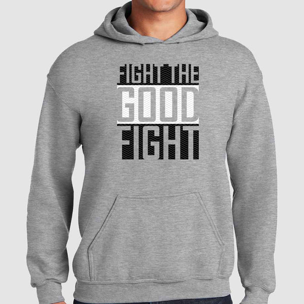 Fight The Good Fight Christian Hoodies Heathered Sport Gray