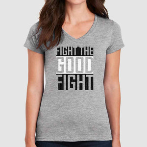 Fight The Good Fight Women's Christian Tees V-Neck Athletic Heather