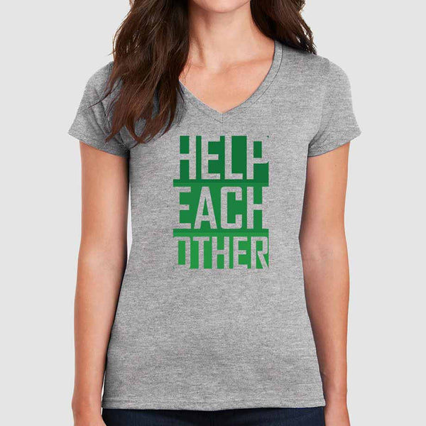 Help Each Other Christian Shirts for Women V-Neck Athletic Heather Gray