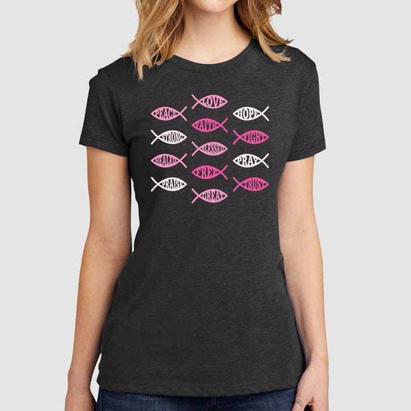 Ichthus Fish Jesus Christian Shirts for Women Dark Gray Heather