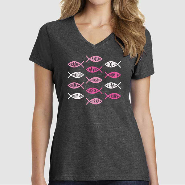 Ichthus Fish Jesus Christian Shirts for Women V-Neck