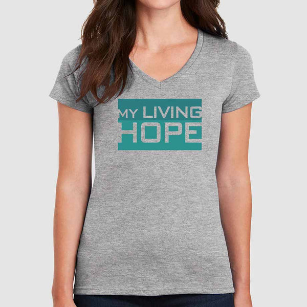 My Living Hope Women's Christian Tees V-Neck Athletic Heather Gray