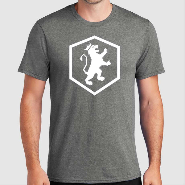 Sovereign Shirts Brand Logo Lion of Judah and Shield of Faith Christian T Shirts Heather Gray