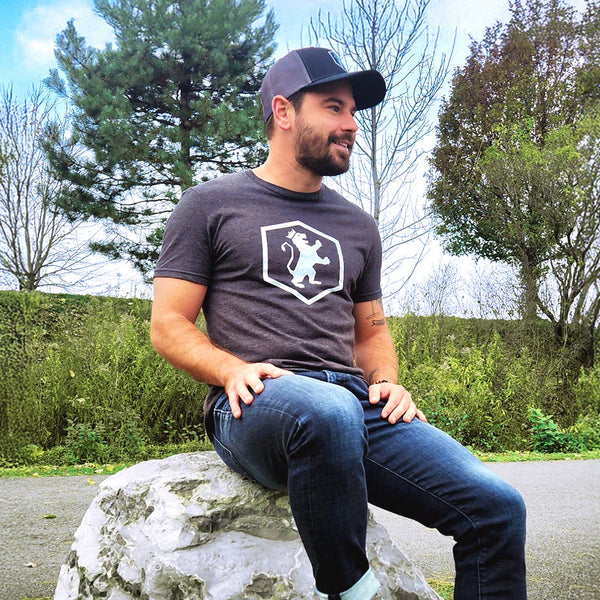 Sovereign Shirts Logo Christian T Shirts Charcoal Heather Dark Gray and Christian Hats Model