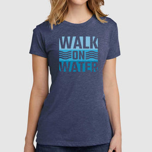 Walk On Water Women's Christian Tees Heather Navy
